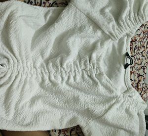 White Ruched Tie-Front Crop Top