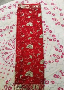 Red Saree with Silver Embroidery
