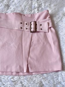 Outryt Baby Pink Belted Mini Skirt