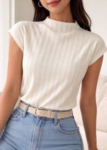 off-white Mock Neck Cap Sleeve Top