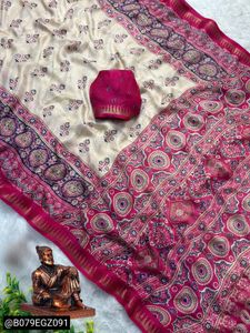 Kalamkari Ajrakh digital print saree