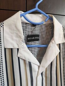Roar Fox Men's Striped Short Sleeve Resort Shirt