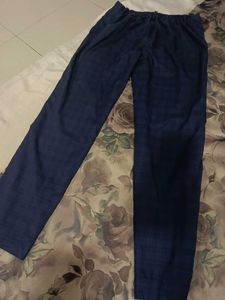 Navy Blue Plaid Formal Straight Tailored Trousers