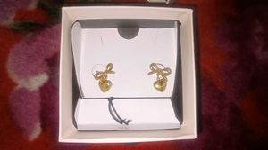 Gold Plated Heart & Bow Stud Earrings by Palmonas