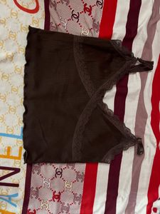 Brown Lace Trim Cami Top