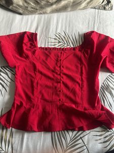 Vibrant Red Peplum Top