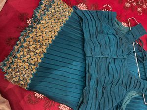 Elegant Teal Pleated Saree