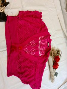 Vibrant Pink Crocheted  shrug