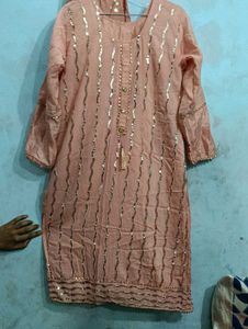 Peach Kurta Set with Sequin Detail