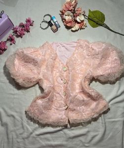 Elegant Rose Textured Puff Sleeve Blouse