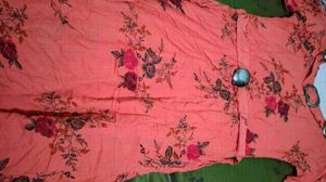 Coral Floral Print Ethnic Gown