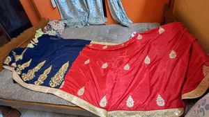 Stunning orange and Navy Blue Saree