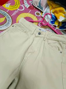 Beige Wide Leg Cargo Jeans For Women