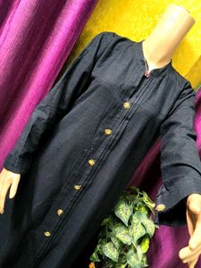 Elegant Black Kurta with Golden Buttons