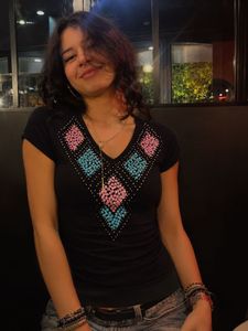 Y2K Bejeweled Black Fitted  Top