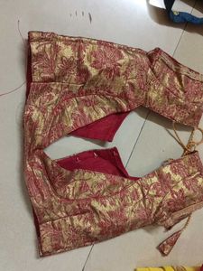 Vibrant Red Saree with Golden Blouse