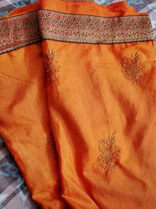 Vibrant Orange Embroidered Silk Saree