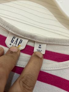 Gap Fit N Flare Dress In White Pink Stripes