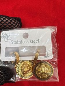Gold Medusa Head Hoop Earrings