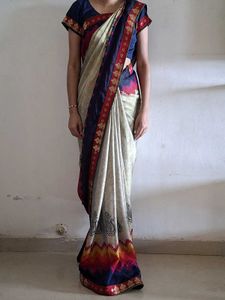 Beige Saree with Colorful Border
