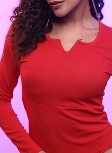 Chic Red Long Sleeve V-Neck Dress