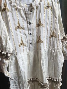 Ishin Off-White and Golden A-line dress