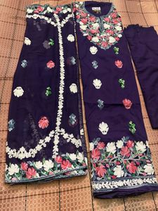 Elegant Embroidered Purple dress material