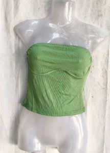 Green Ribbed Strapless Tube Top