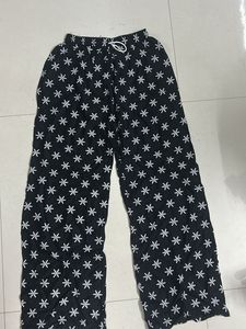 Black Snowflake Print Palazzo Pants