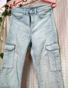 H&M Light Wash Denim Cargo Jeans