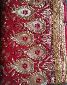 New Fancy Red Embroidered Saree with Gold Border