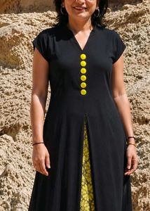 Elegant Black Kurta with Yellow Accents