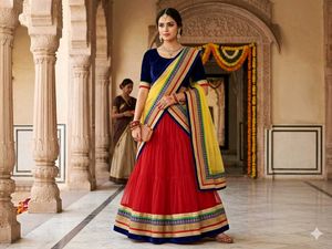 Stunning Red & Blue Lehenga Choli