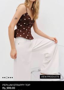 H&amp;M Brown Polka Dot Peplum Strappy Top
