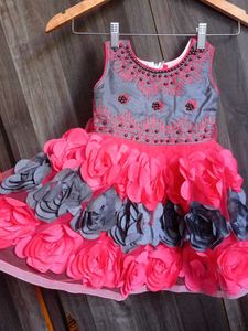 Adorable Pink Gray Floral frock 1 to 2 years