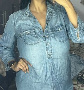 Blue Denim Style Shirt Top