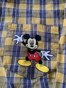 Yellow Plaid Shirt with Mickey Mouse Applique