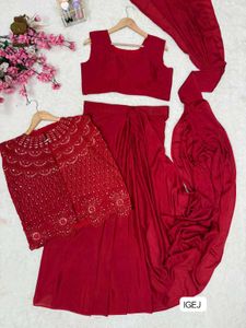 Elegant Red Saree with Embroidered Jacket