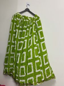 Green & White Block Print Skirt