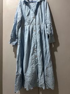 Light Blue Embroidered Midi Dress