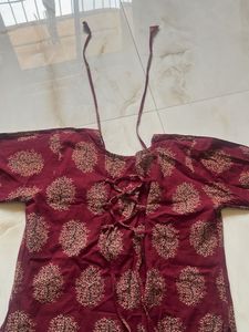 Maroon Printed Knot Kurta