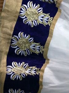 Elegant White &amp; Blue Embroidered Gown