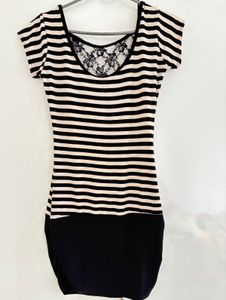 Striped Lace Detail Mini Dress