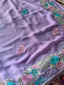 Beautiful Lavender Embroidered Saree
