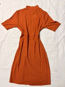 Max Rust Brown Ribbed Button-Up Dress