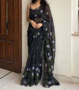 Organza Black Floral Saree