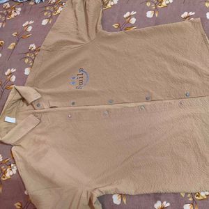 Trendy Beige Shirt with Smile Embroidery