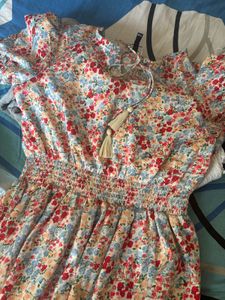 Floral Print Smocked Waist Dress