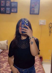 Black Textured Sleeve Top