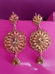 Elegant Gold Stone Drop Earrings